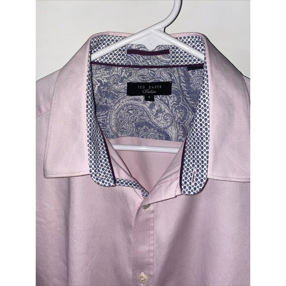 Ted Baker Shirt Mens 3 Small Pink White Geometric Button Down Cotton Flip Cuff - Picture 4 of 10